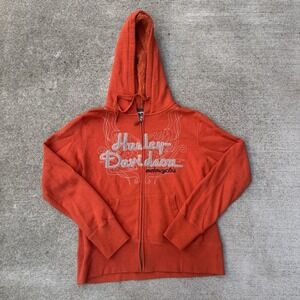 Y2K Harley Davidson Fuzzy Zip Up Hoodie Streetwear Biker Motorcycle‎